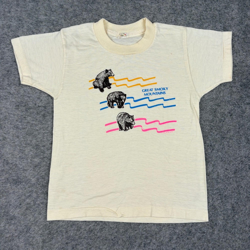 80s Screen Stars Great Smoky Mountains T-Shirt Kids 6-8 Vintage 90s Bear Graphic